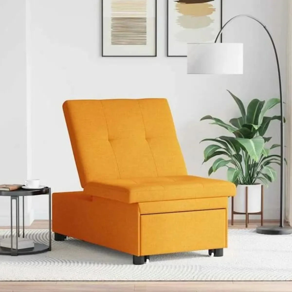 Sofa Bed Dark yellow 194 x 67 x 37 cm Fabric - Image 2