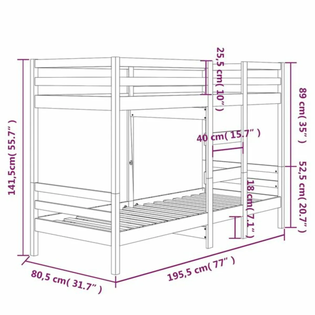 Bunk Bed without Mattress White 75x190 cm Small Si - Image 3