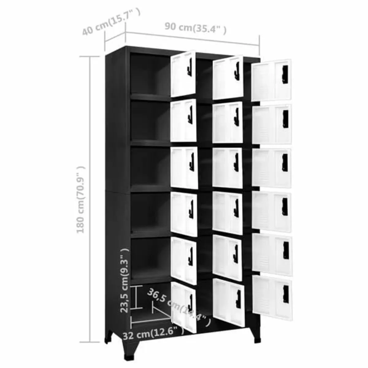 Locker Cabinet Anthracite and White 90x40x180 cm S - Image 3