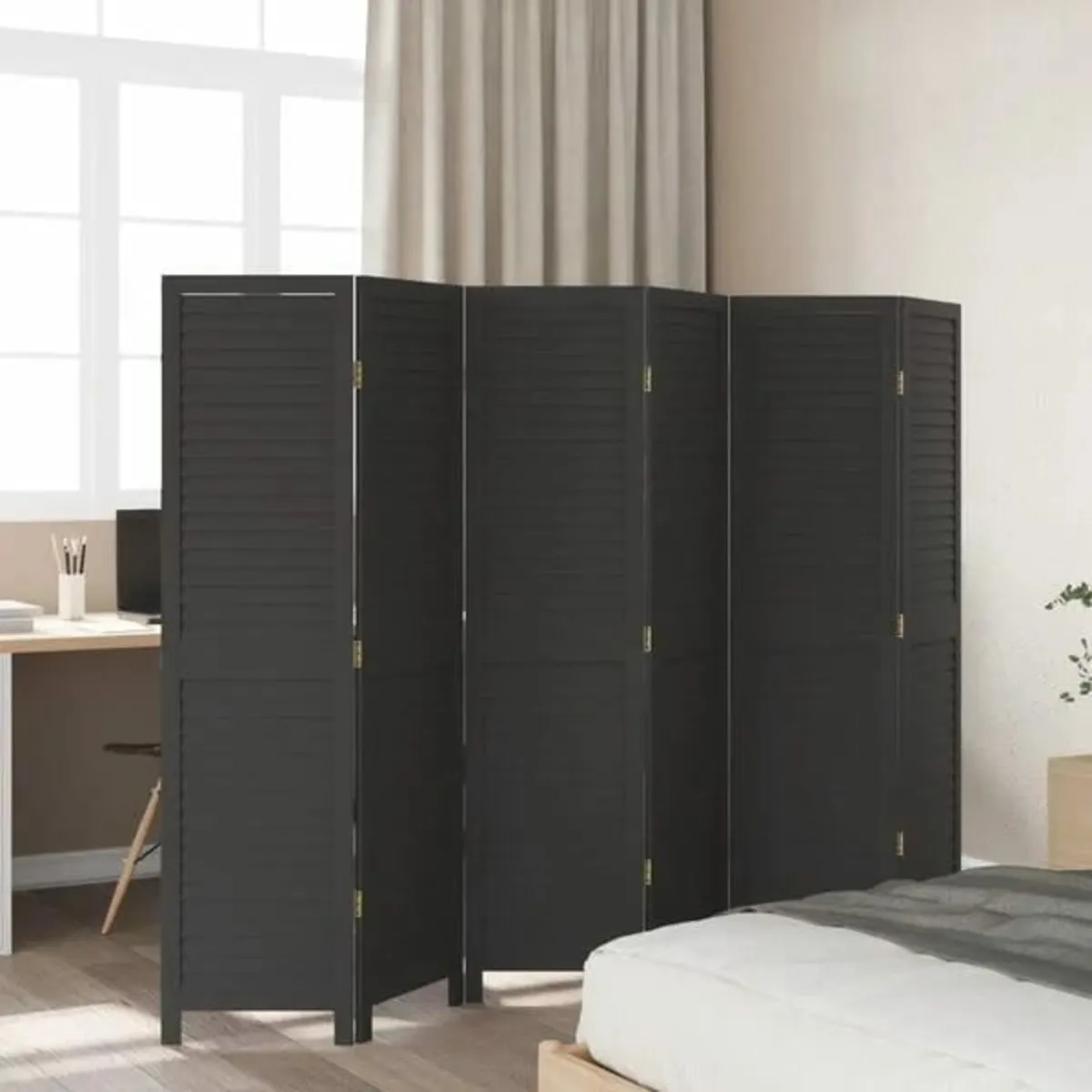 Room Divider 6 Panels Black Solid Wood Paulownia - Image 4