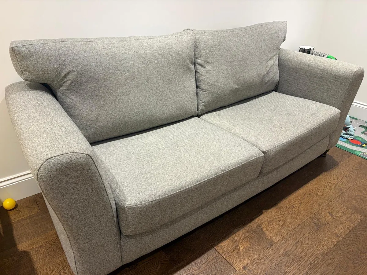 Grey 3 seater couch with matching Ottoman - Image 2