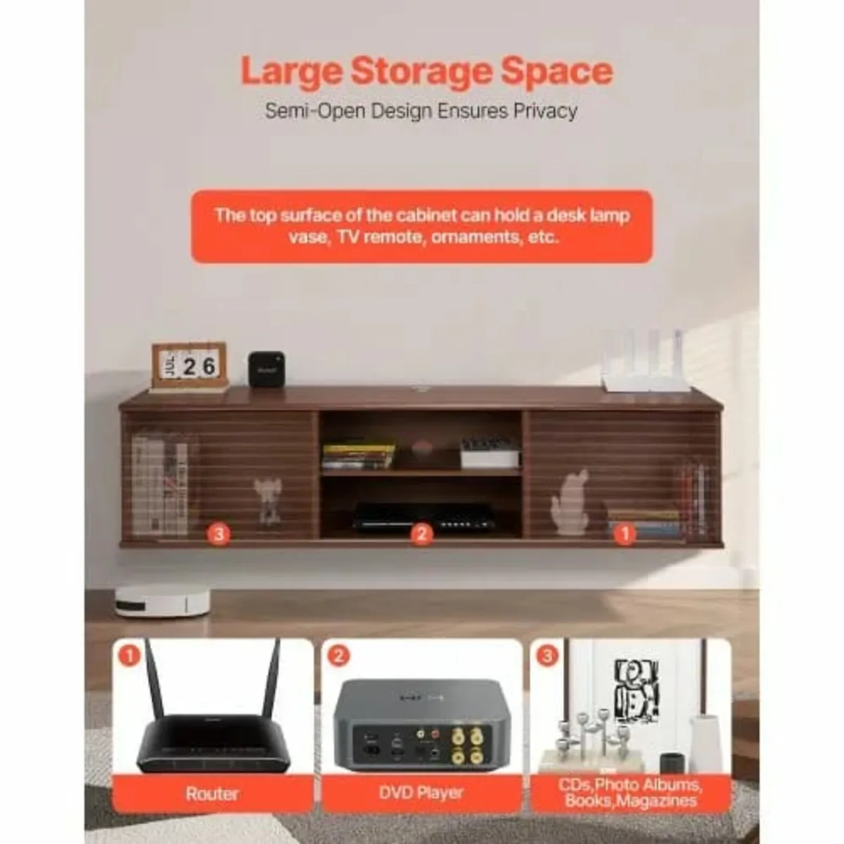 Floating TV Stand, 60" Wall Mount Entertainment Ce - Image 2