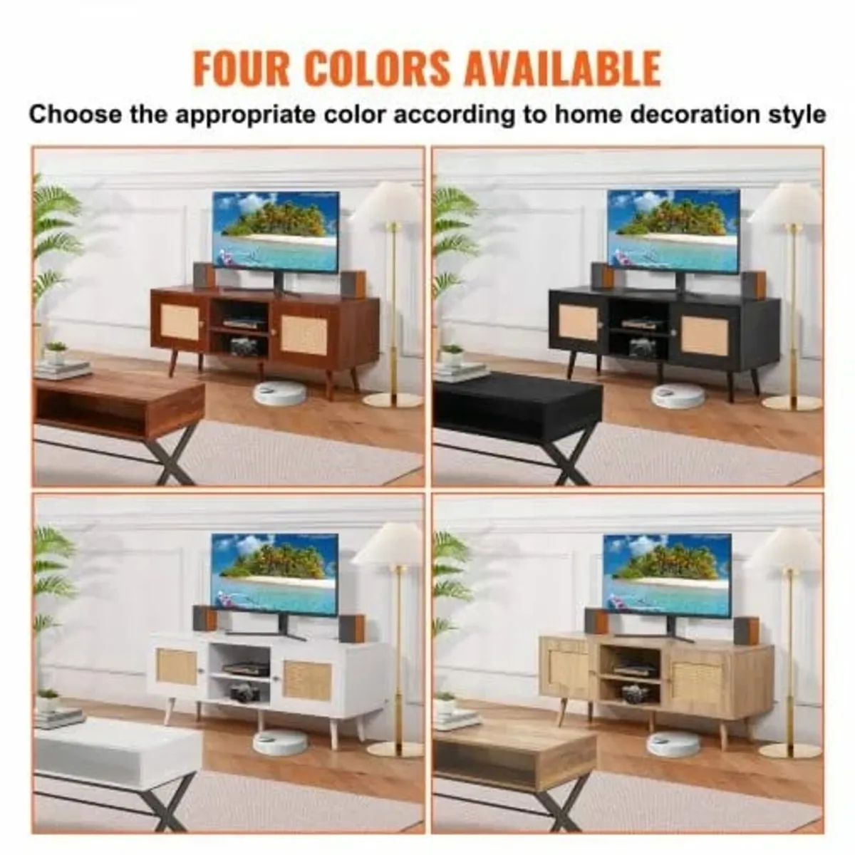 Rattan TV Stand, Boho TV Cabinet for 55 inch TV, M - Image 4
