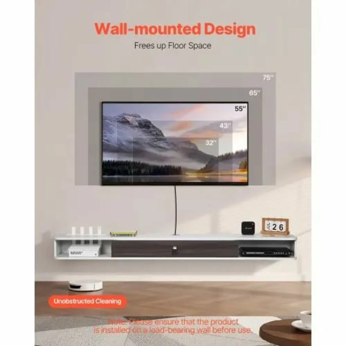Floating TV Stand, 70 in Wall Mount Entertainment - Image 2