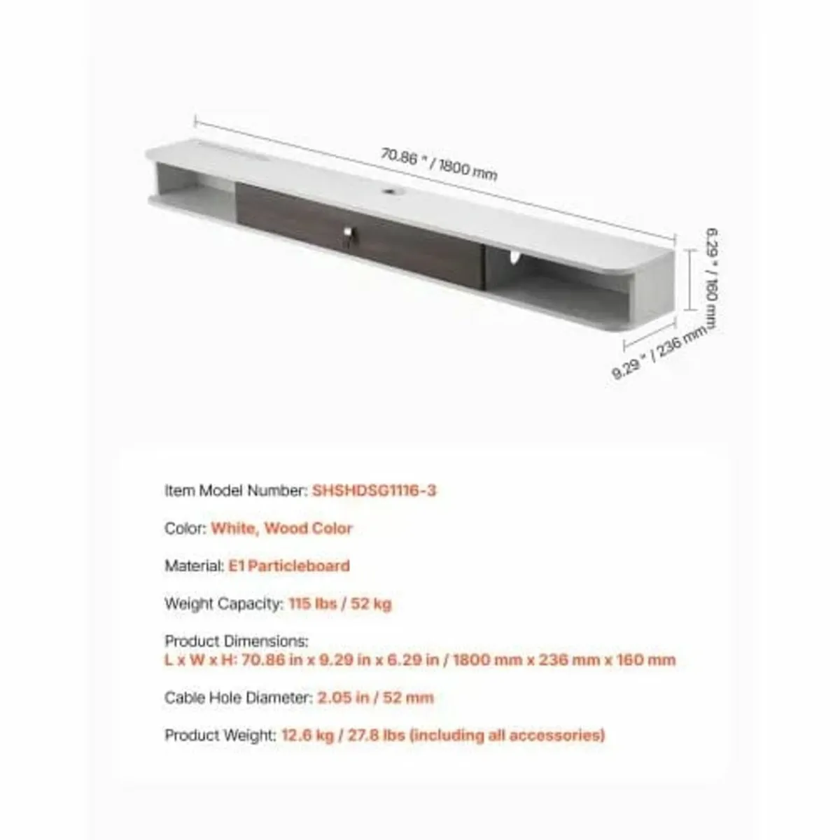 Floating TV Stand, 70 in Wall Mount Entertainment - Image 3