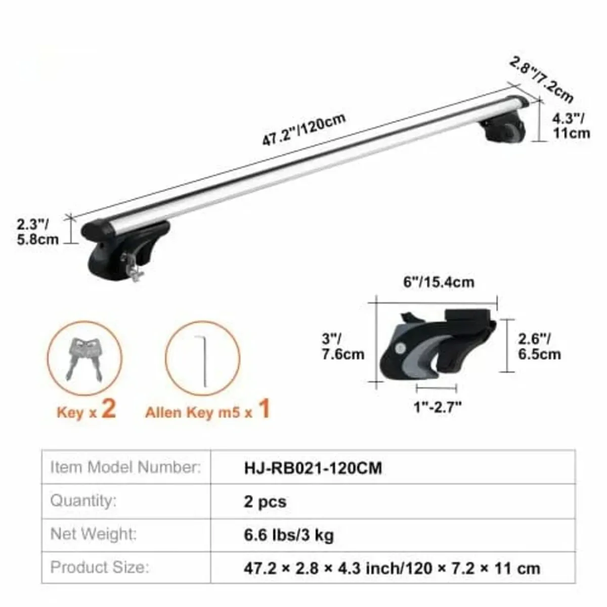 Universal Roof Rack Crossbar 119.9 cm Length for V - Image 4