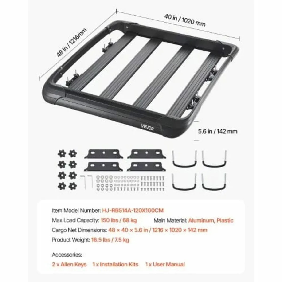 Roof Rack Cargo Carrier, 48 x 40 x 5.6 in, Univers - Image 2
