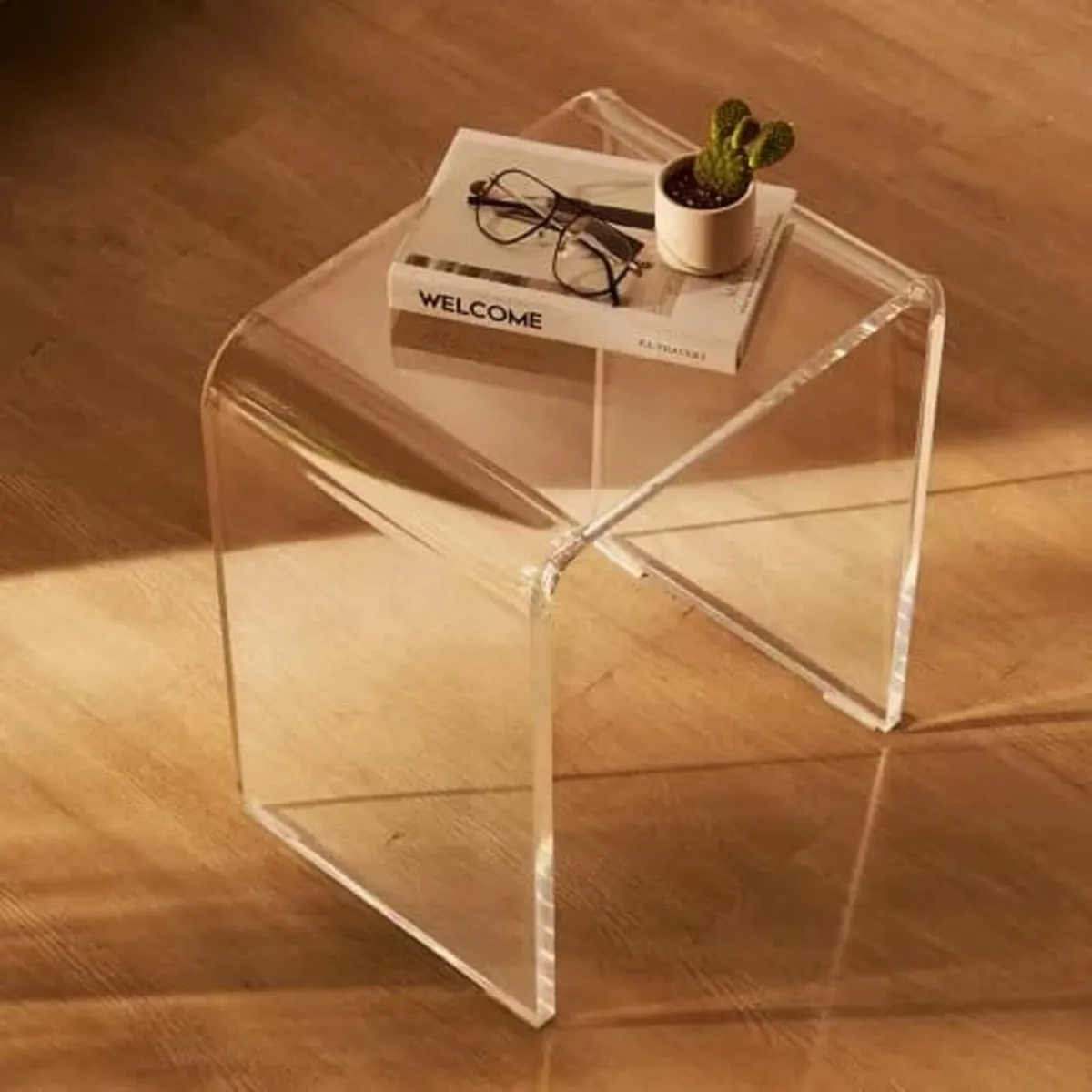 Acrylic End Table, C-Shaped Lucite Side Table, Cle - Image 2