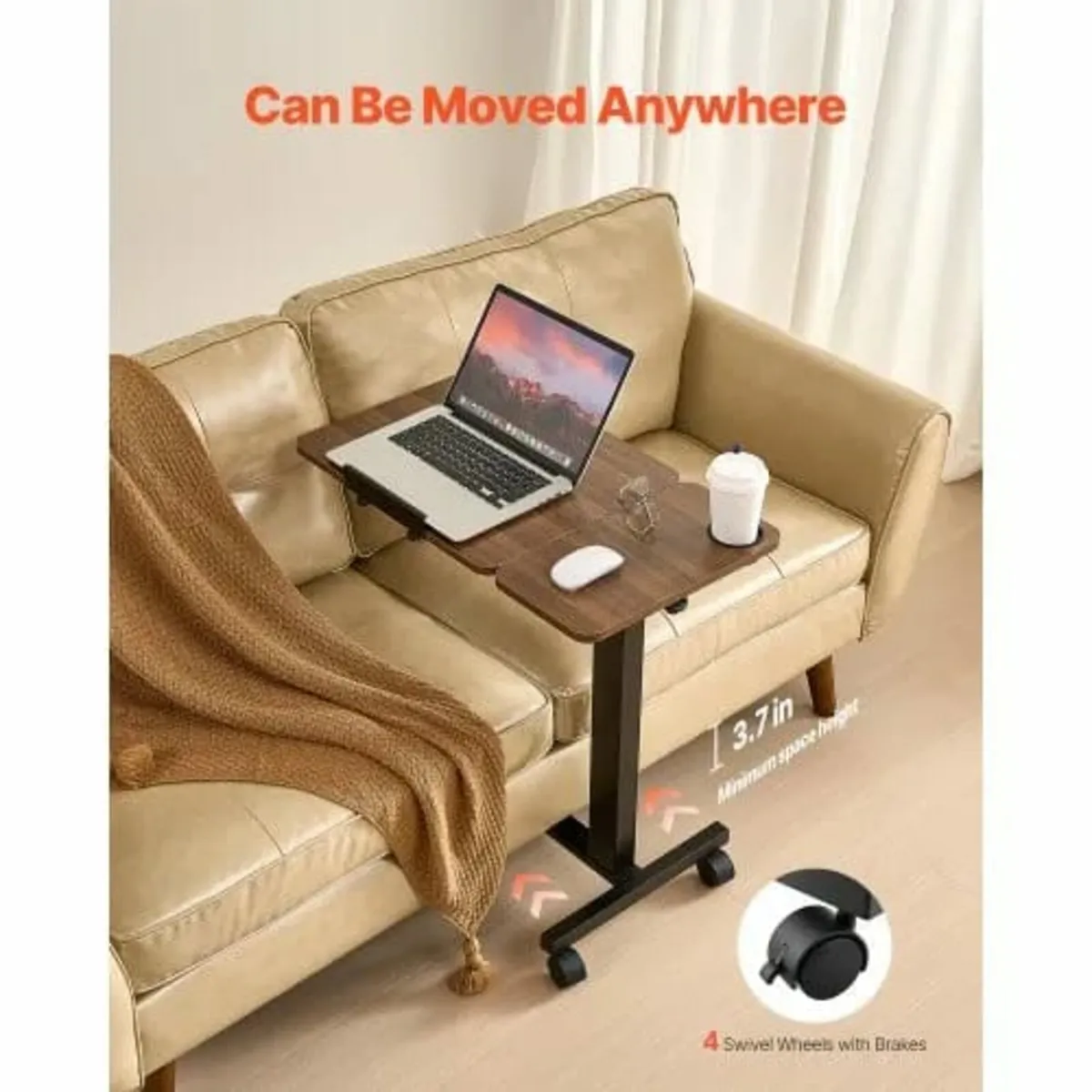 Overbed Table, Mobile Bed Side Table with Flip Des - Image 4