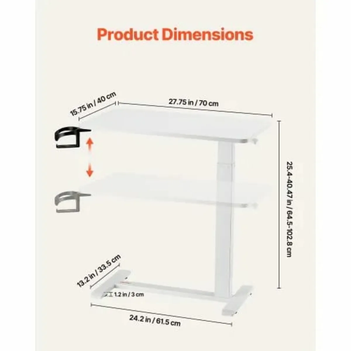 Overbed Table, Mobile Bed Side Table with 4 Hidden - Image 4