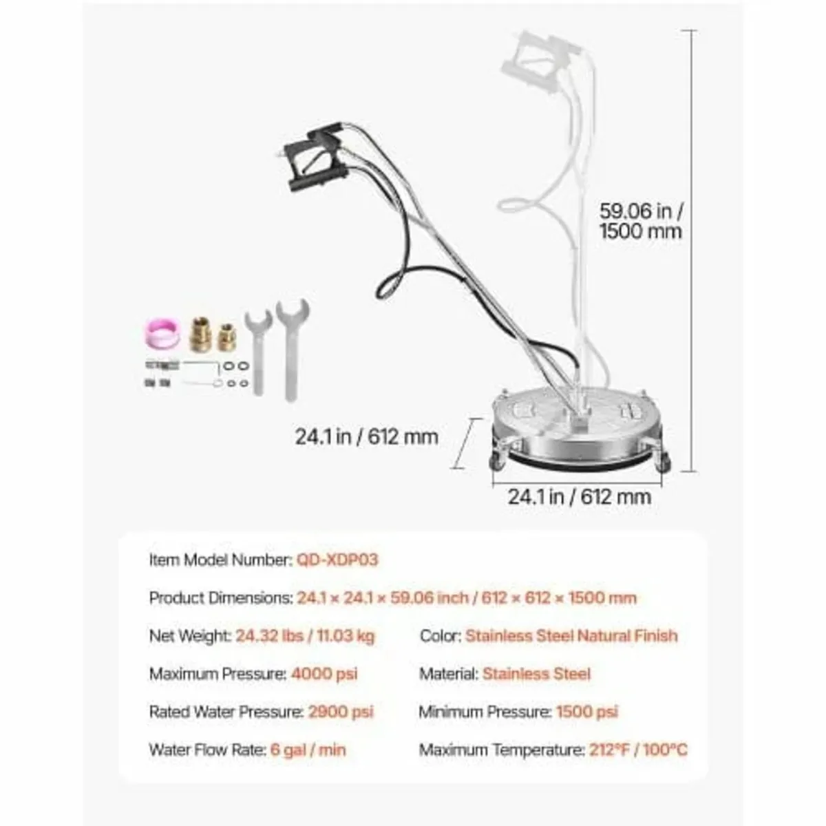 24" Pressure Washer Surface Cleaner, Stainless Ste - Image 3