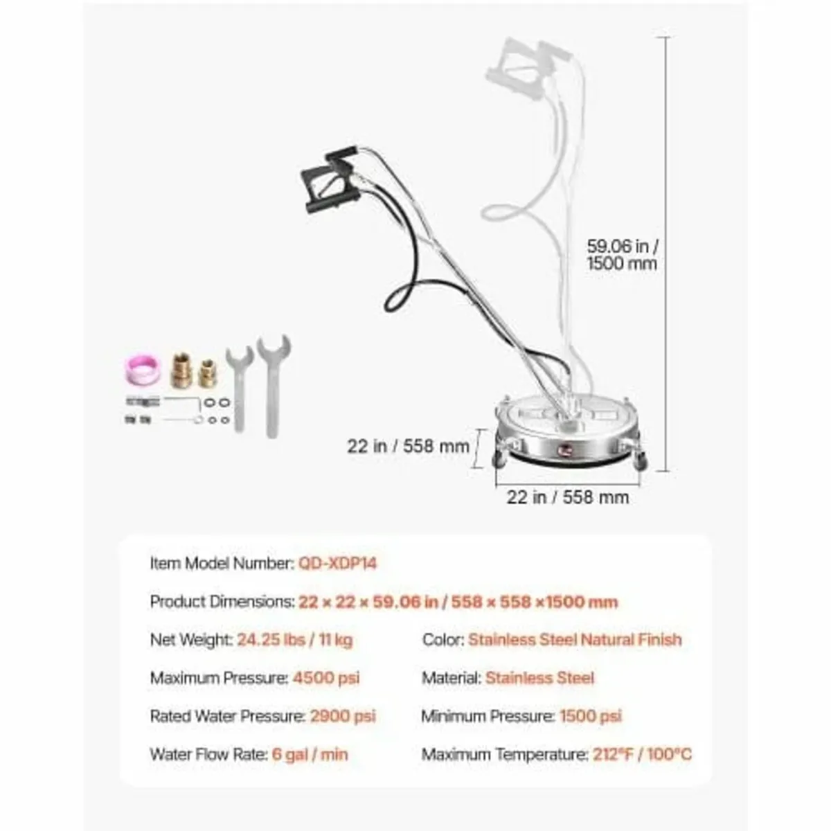 22" Pressure Washer Surface Cleaner, Stainless Ste - Image 3