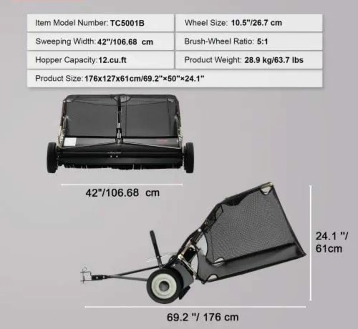 42-inch Lawn Sweeper Tow Behind, 12 cu.ft. Large P - Image 4