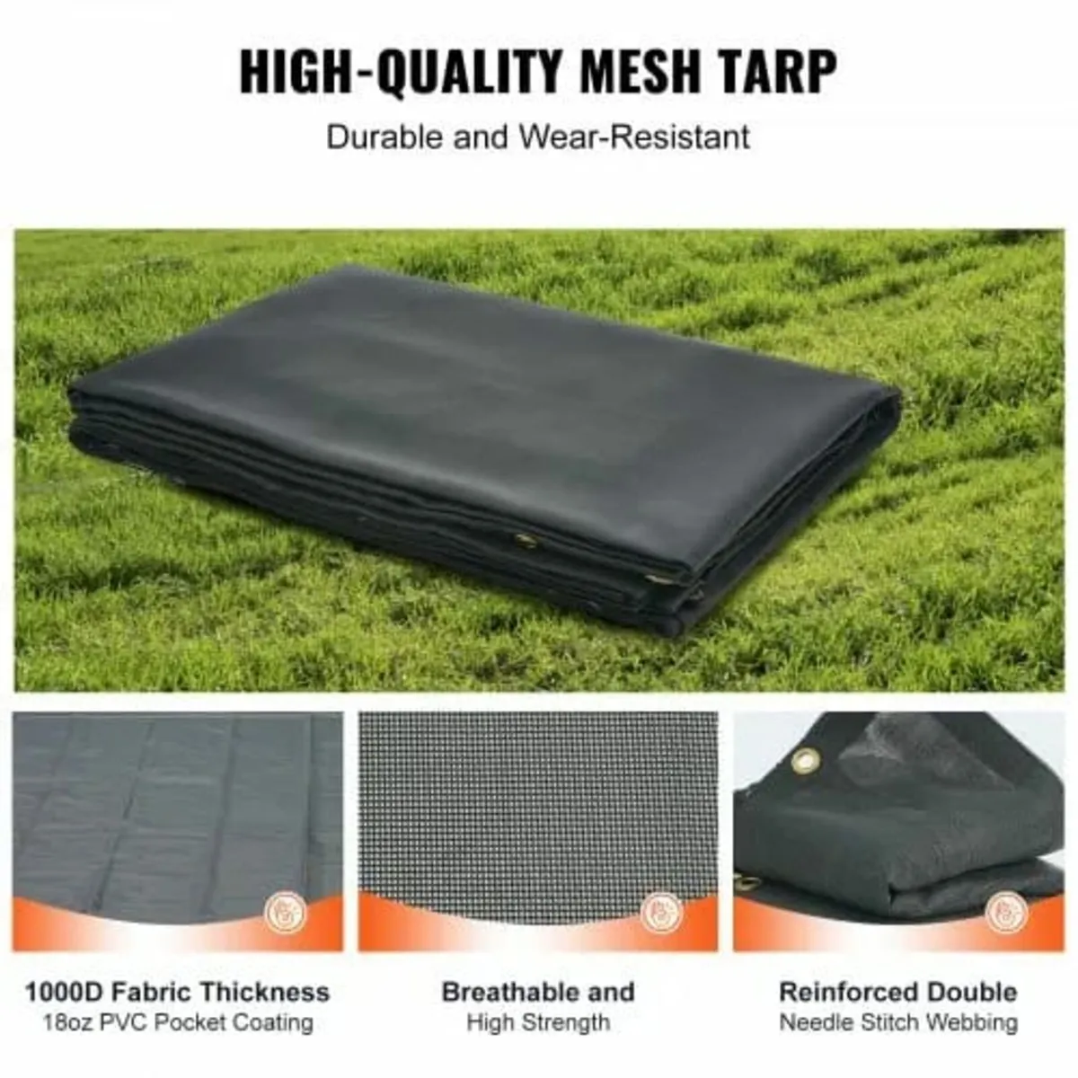 Dump Truck Mesh Tarp, 8 x 18 ft, PVC Coated Black - Image 2