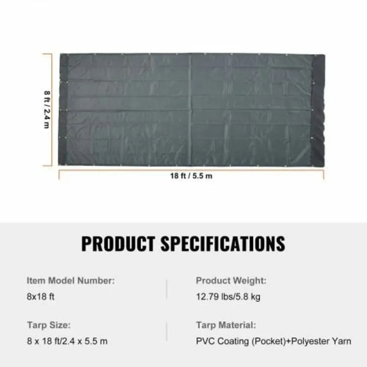 Dump Truck Mesh Tarp, 8 x 18 ft, PVC Coated Black - Image 3