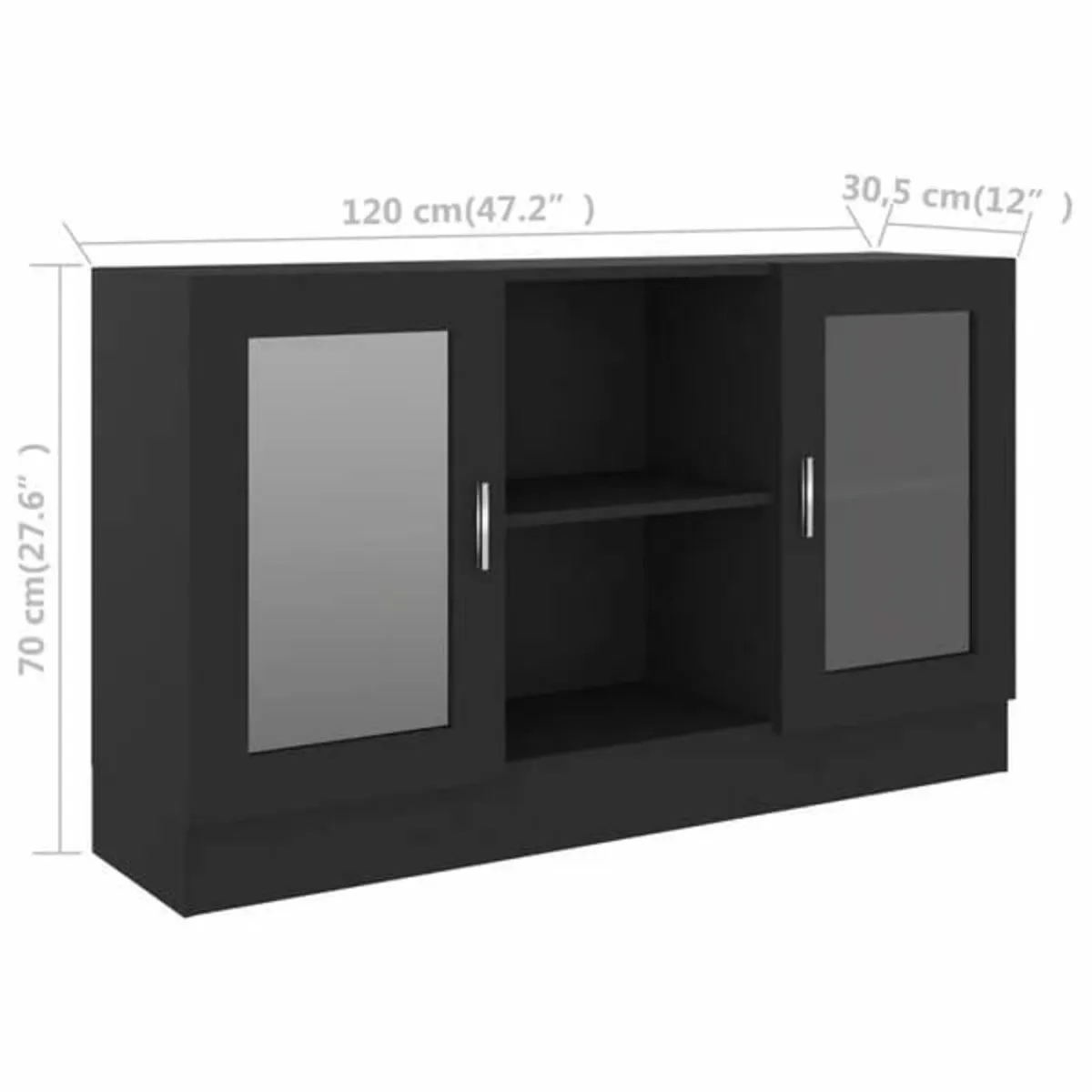 Vitrine Cabinet Black 120x30.5x70 cm Engineered Wo - Image 3