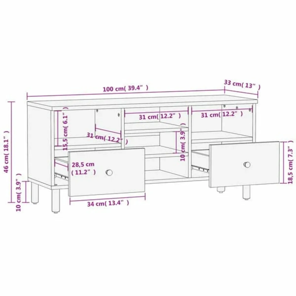 TV Cabinet Black 100x33x46 cm Solid Wood Mango - Image 4