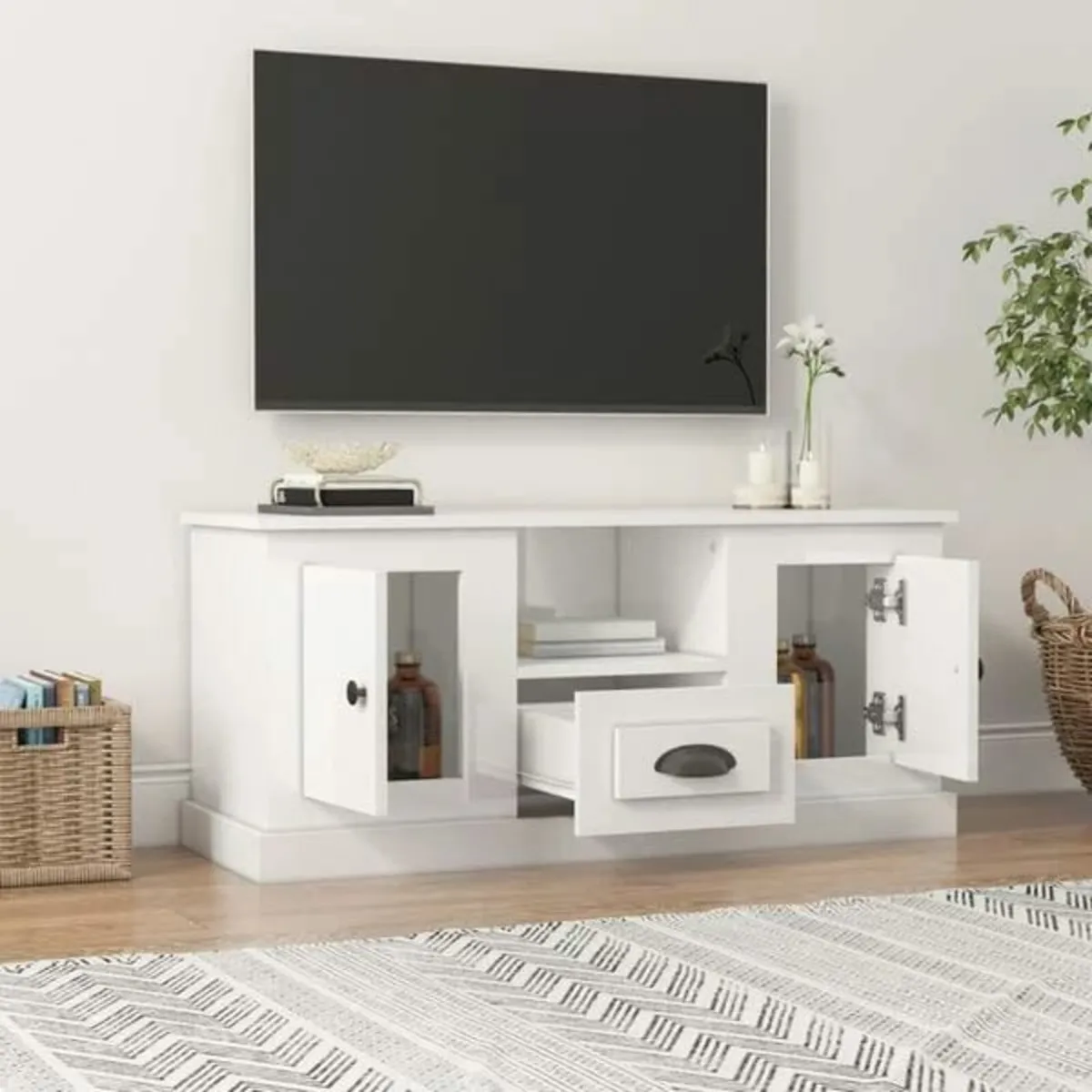 TV Cabinet High Gloss White 100x35.5x45 cm Enginee - Image 1