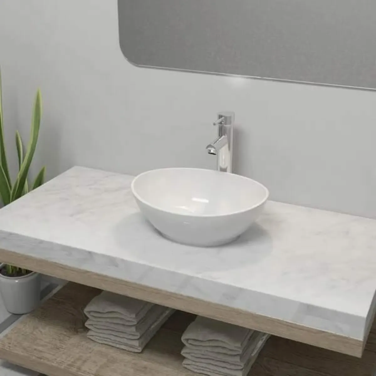 Bathroom Basin with Mixer Tap Ceramic Oval White - Image 2