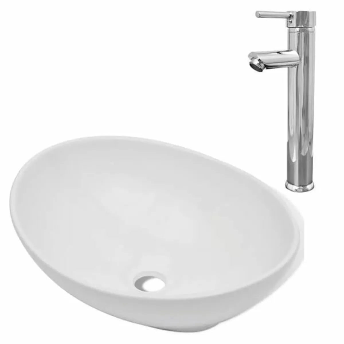 Bathroom Basin with Mixer Tap Ceramic Oval White - Image 1