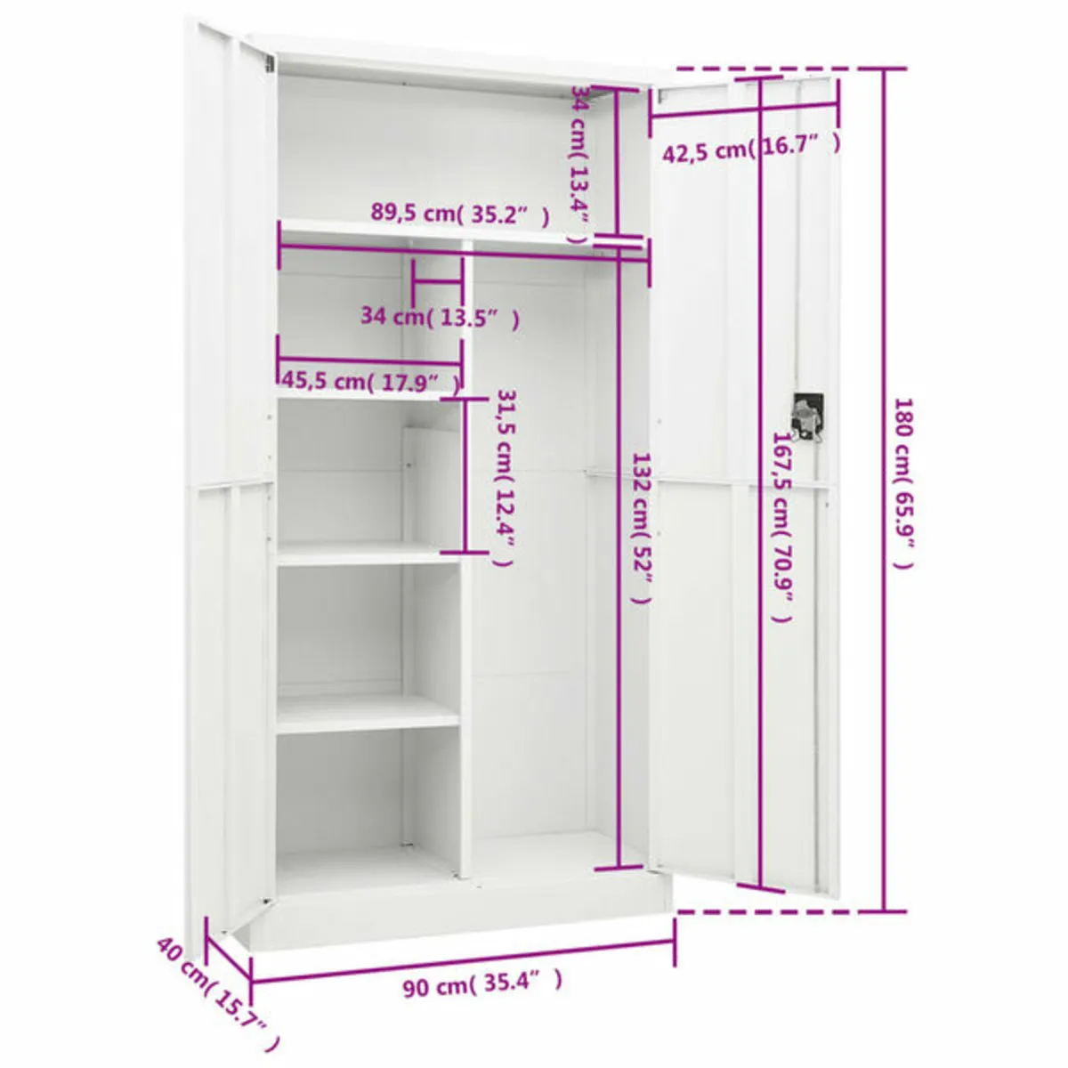 Locker Cabinet White 90x40x180 cm Steel - Image 3