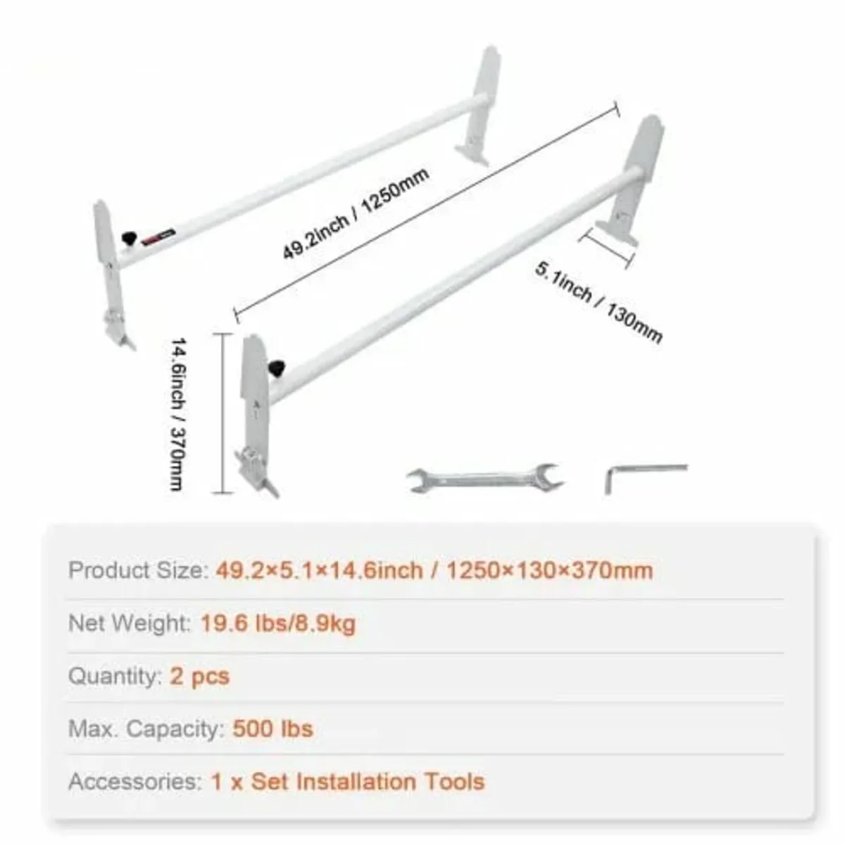 Van Roof Ladder Rack, 2 Bar Alloy Steel Ladder Rac - Image 3