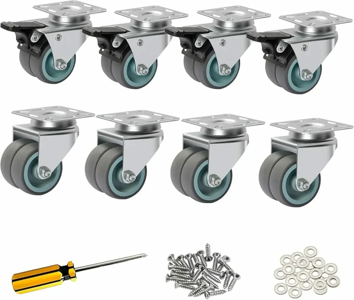 Heavy Duty 50mm Castor Wheels with Brakes, Set of - Image 1