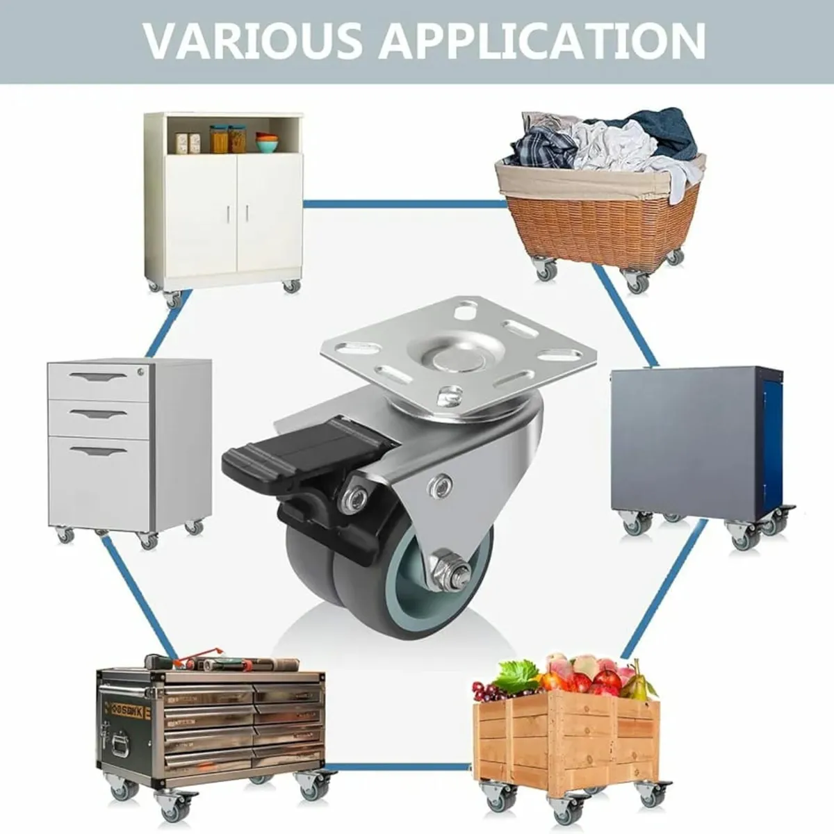 Heavy Duty 50mm Castor Wheels with Brakes, Set of - Image 4