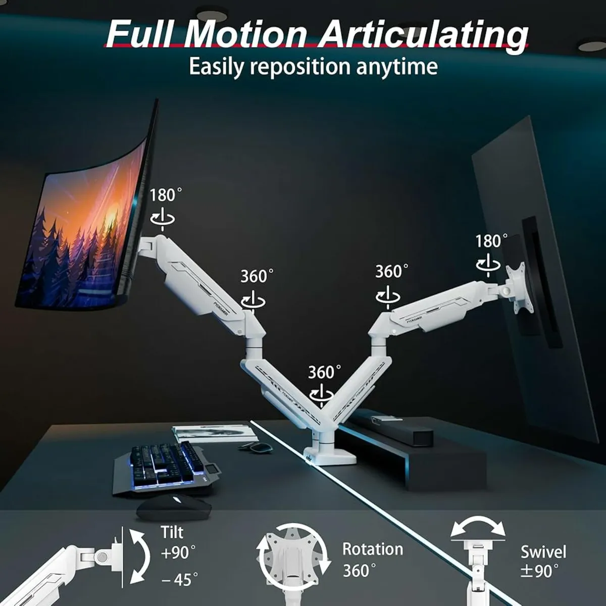 Dual Monitor Arm for 17-35" Screens up to 11 kg, E - Image 2