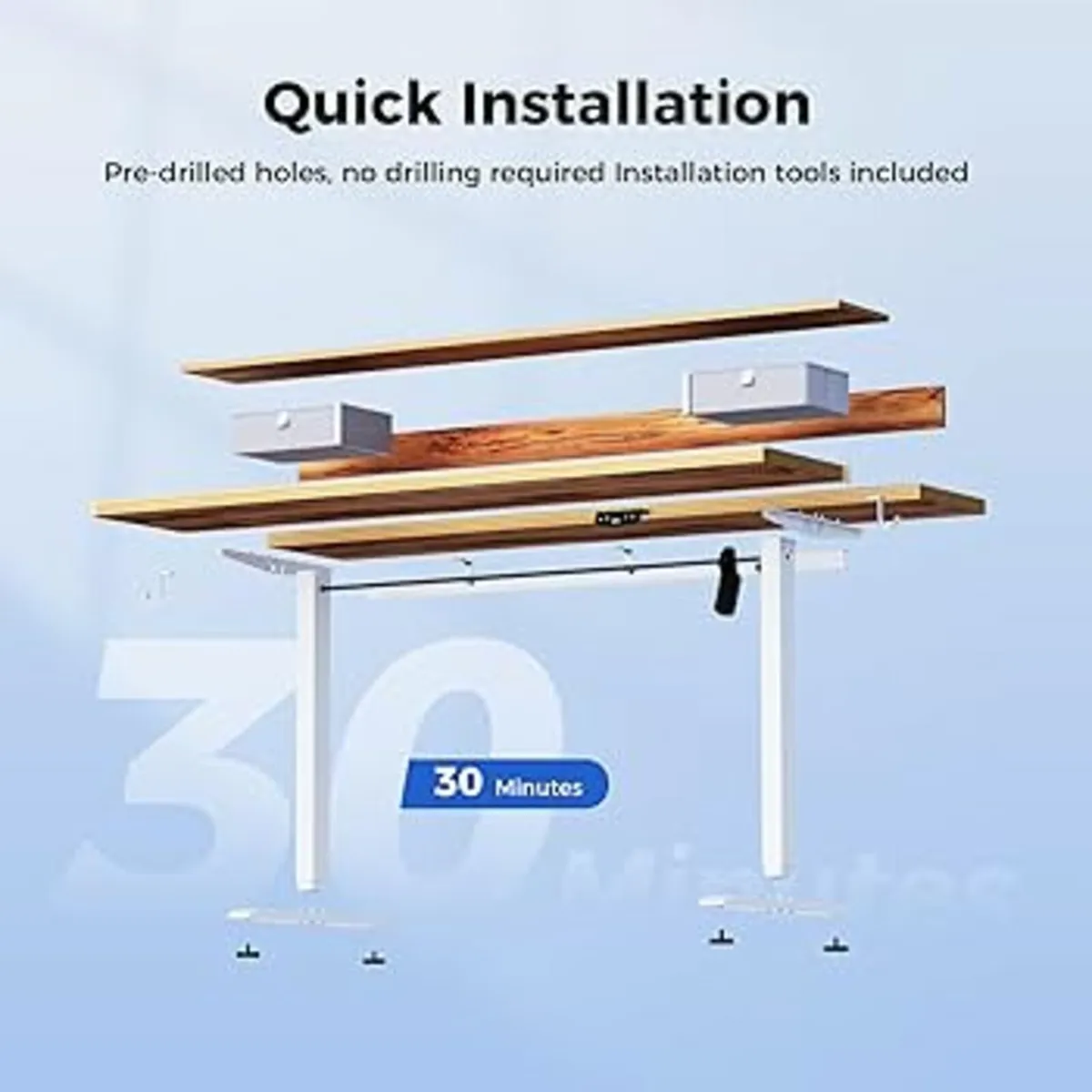 Adjustable Height Desk with 2 Drawers, 140 x 60 cm - Image 4
