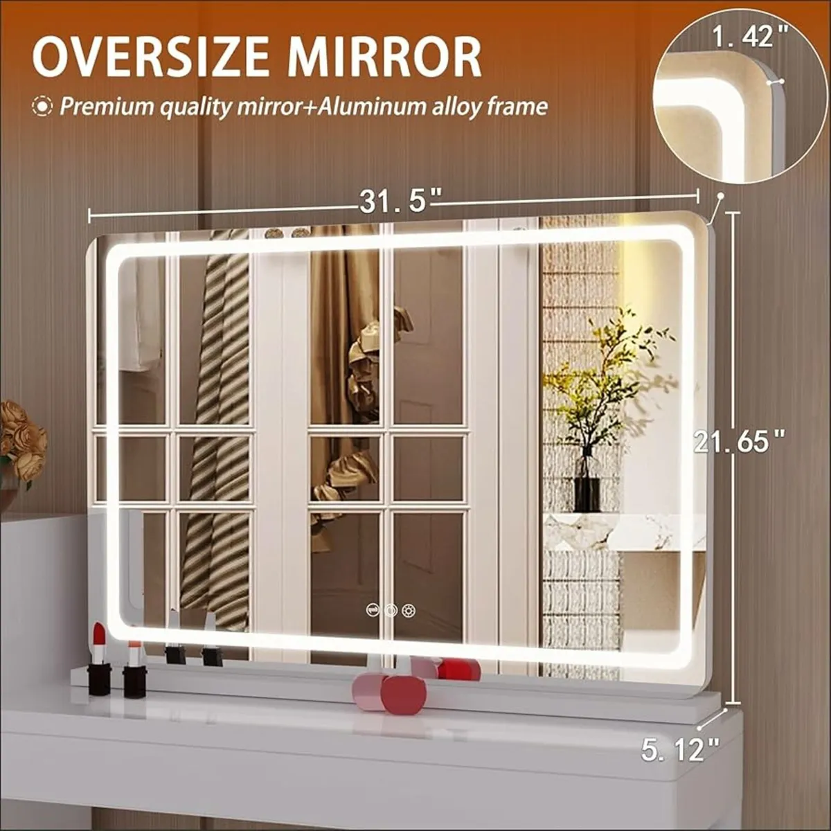 Vanity Mirror with Lights, 80 x 58cm LED Makeup Mi - Image 4