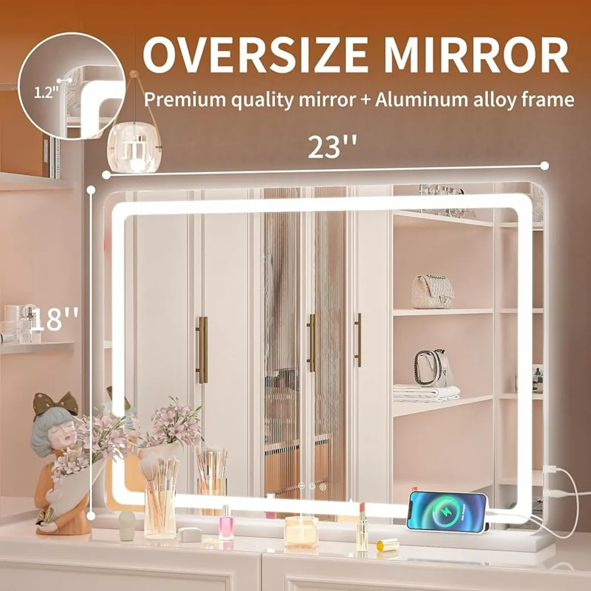 Vanity Mirror with Lights, 58 x 48cm LED Makeup Mi - Image 2