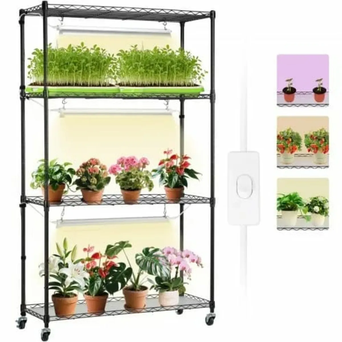 Plant Stand with Grow Light, 4 Tiers, 90W Indoor G - Image 1