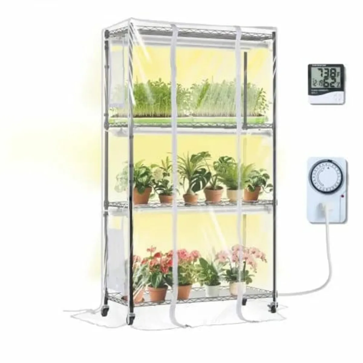 Indoor Greenhouse with Grow Light, 4 Tiers, 180W L - Image 1