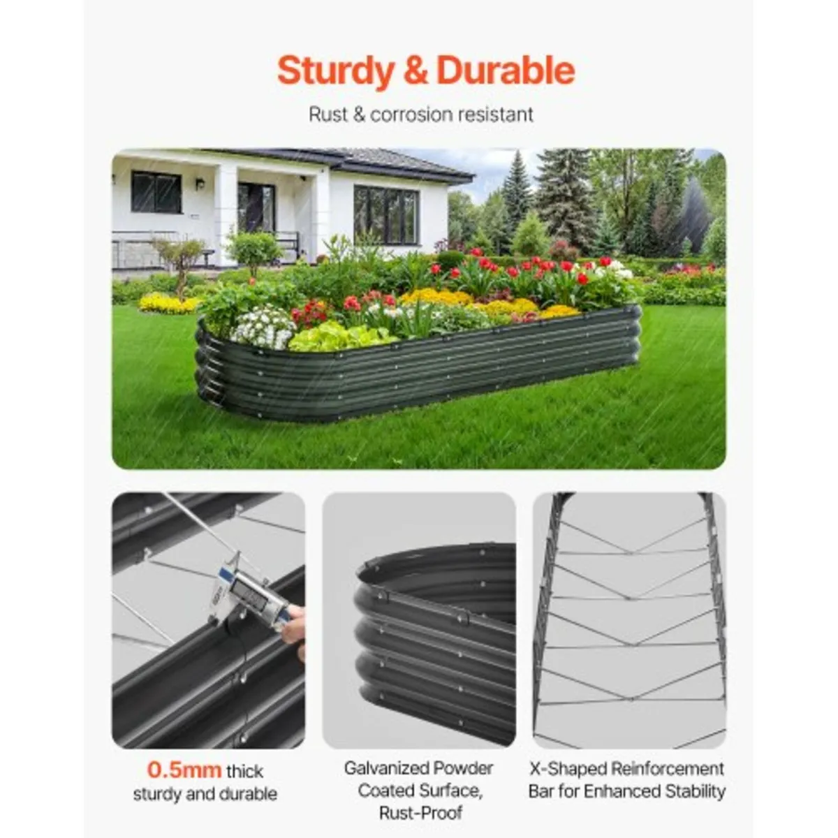 Raised Garden Bed, 8 x 2 x 1 ft Outdoor Galvanized - Image 3