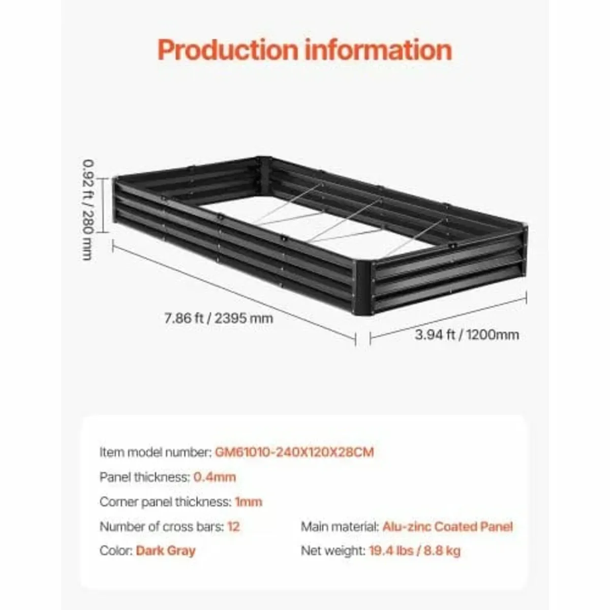 Metal Raised Garden Bed, 8 x 4 x 1 ft Outdoor Galv - Image 3