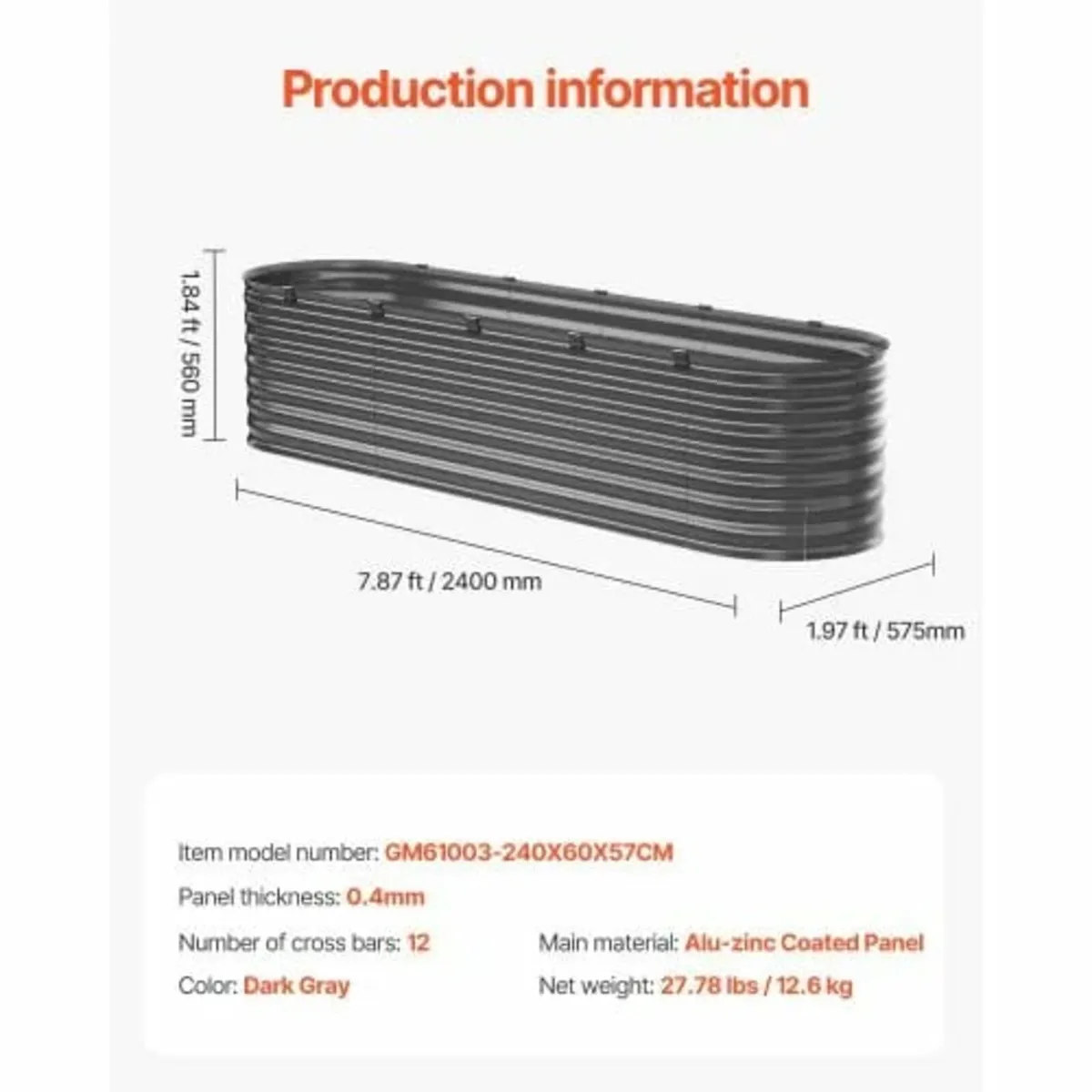 l Raised Garden Bed, 8 x 2 x 2 ft Outdoor Galv - Image 3
