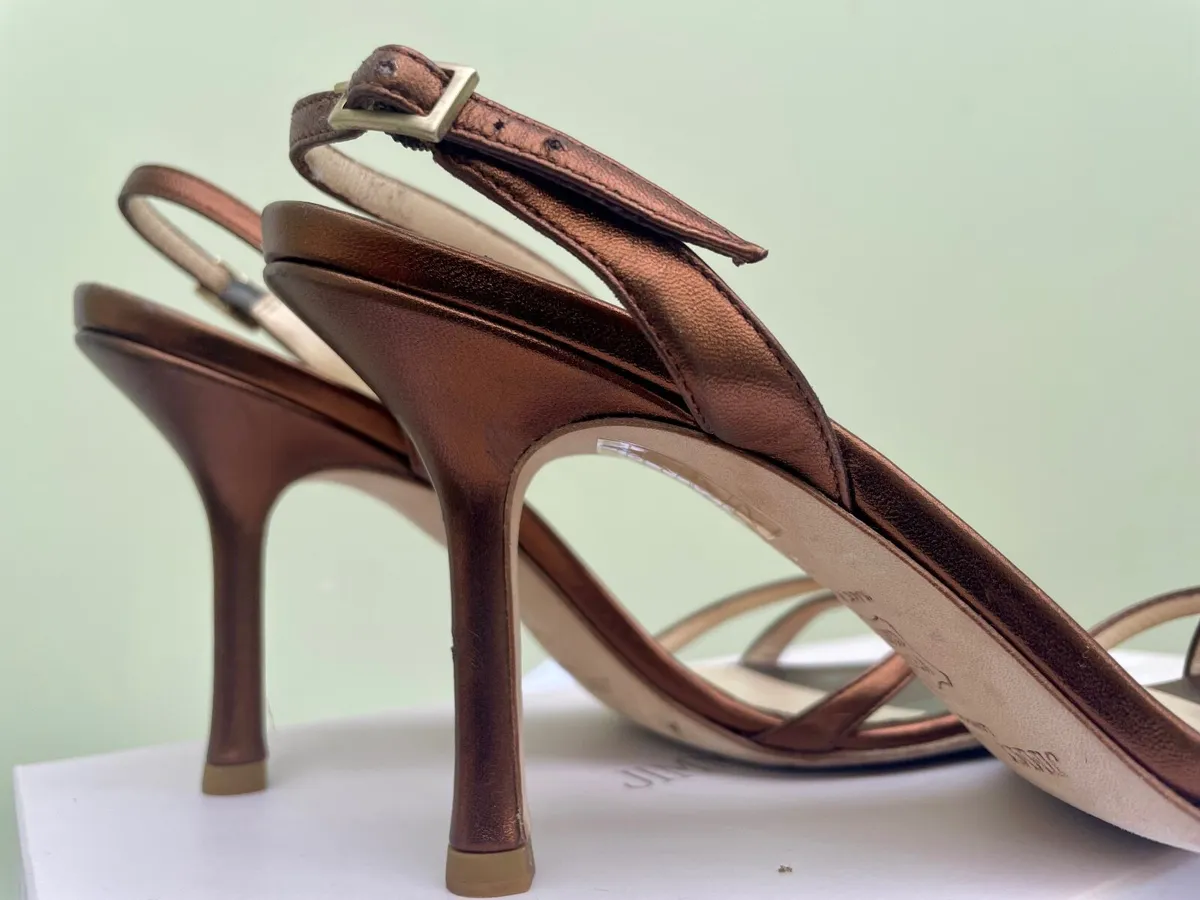 Jimmy Choo Metallic Nappa Bronze Leather Sandals - Image 2