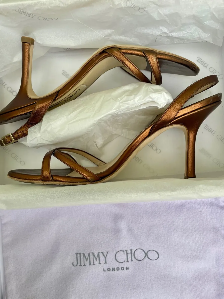 Jimmy Choo Metallic Nappa Bronze Leather Sandals - Image 1