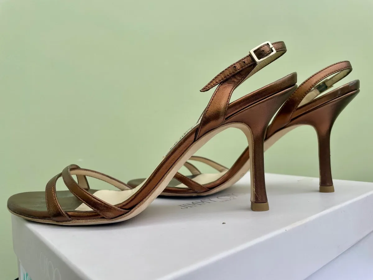 Jimmy Choo Metallic Nappa Bronze Leather Sandals - Image 3