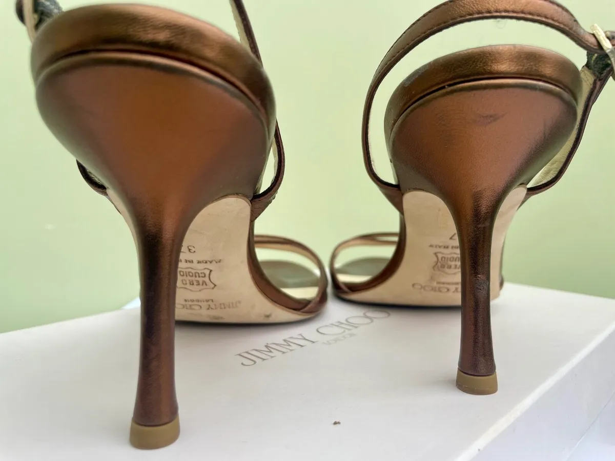 Jimmy Choo Metallic Nappa Bronze Leather Sandals - Image 4