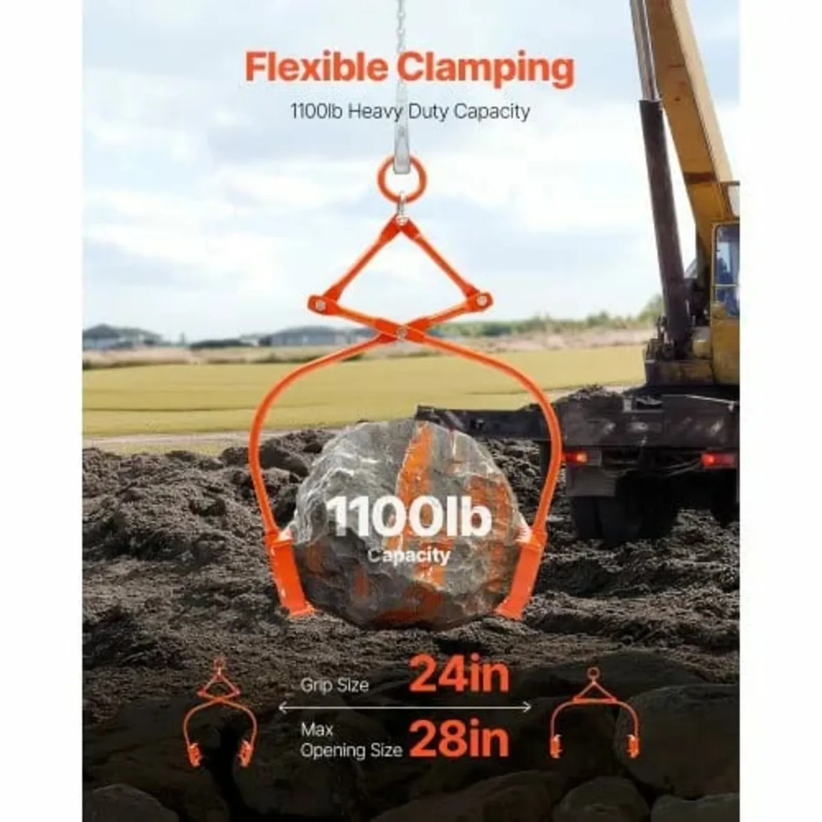 24in Stone Lifting Tongs, 2-Claw Rock Tongs, Heavy - Image 4