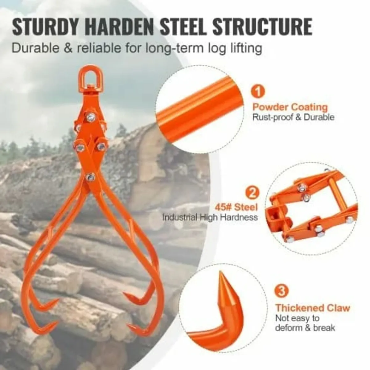 Timber Claw Hook, 36 inch 4 Claw Log Grapple for L - Image 2