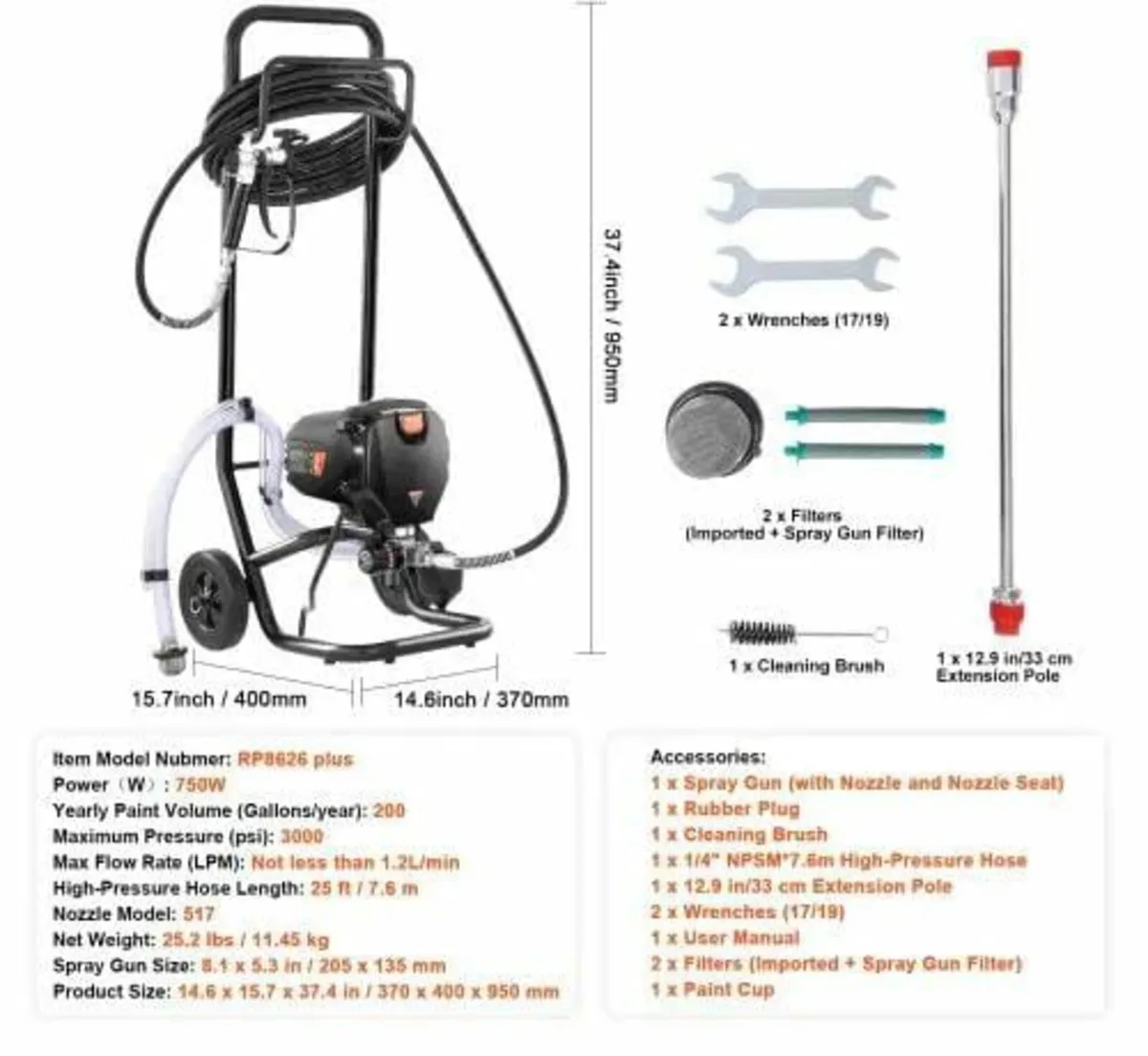 Airless Paint Sprayer, 750W 3000PSI High Efficienc - Image 3