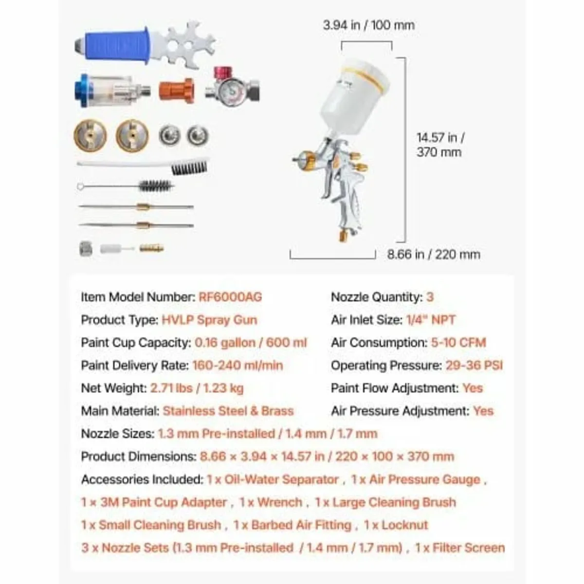 HVLP Air Spray Gun, Gravity Feed Paint Sprayer Gun - Image 3