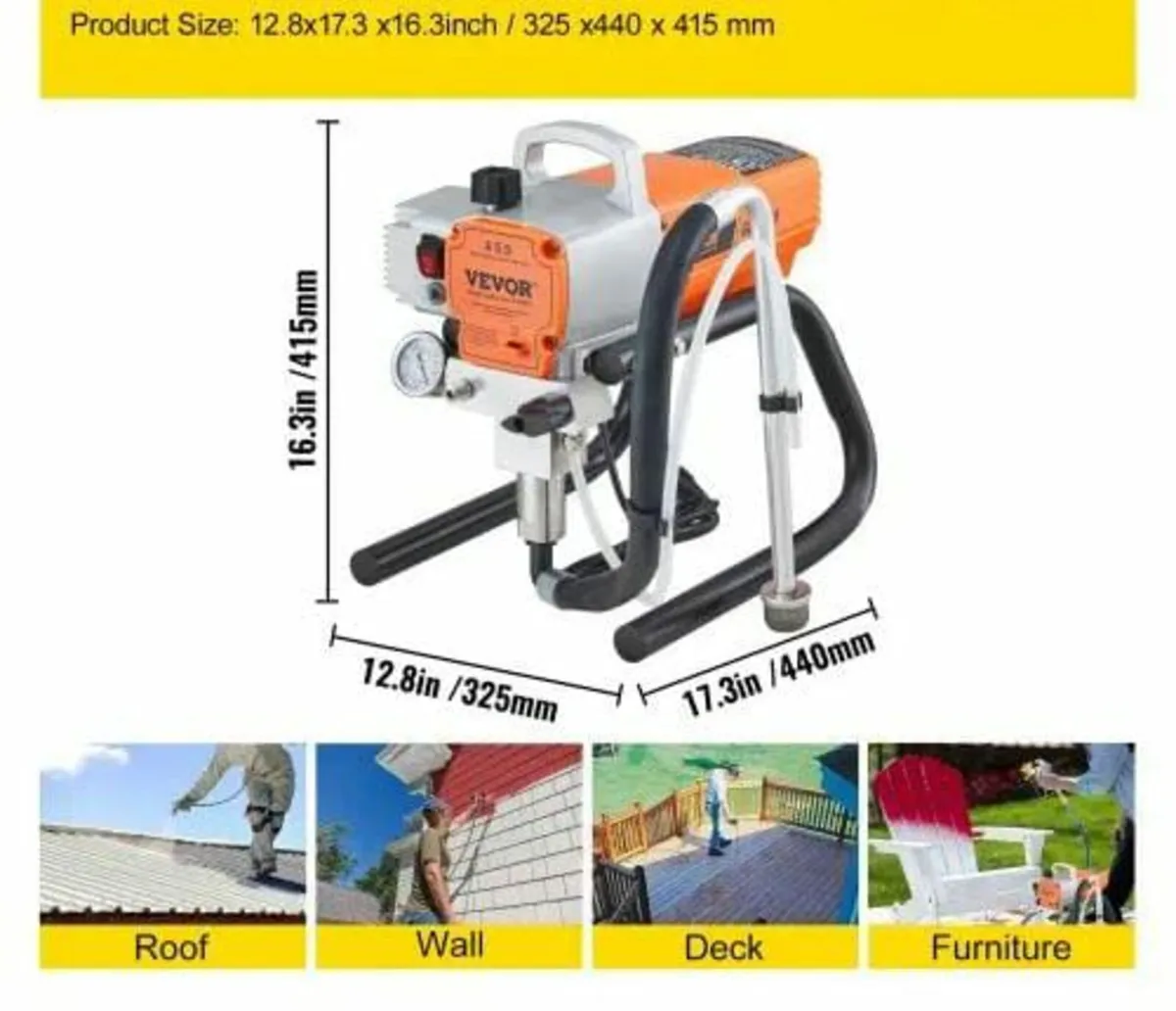 1500W Airless Paint Sprayer, Hose Paint Gun 3000PS - Image 3