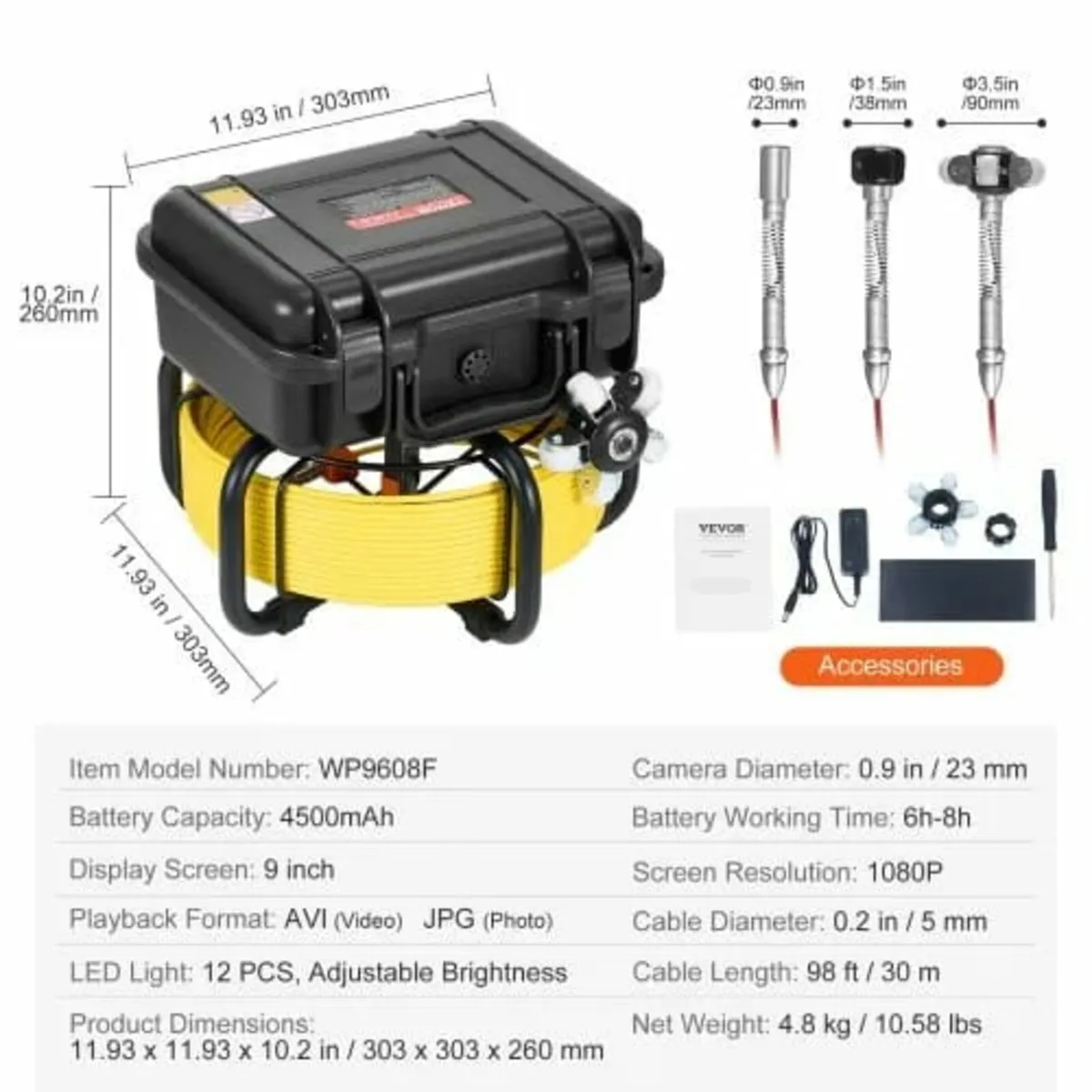 Sewer Camera, 98 ft/30m, Self-Leveling Drain Inspe - Image 3