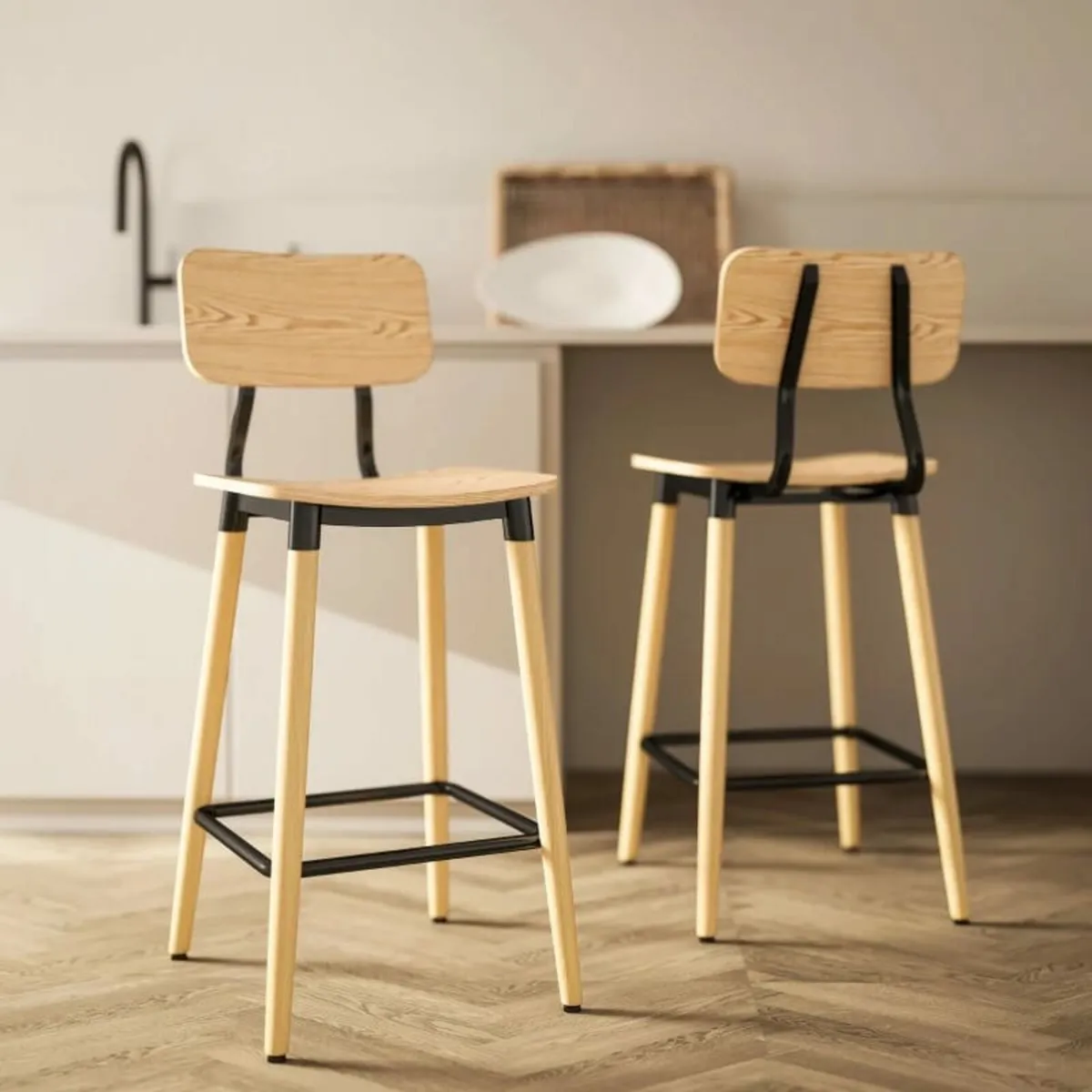 2-Piece Bar Stool Set with Backrest, Bar Stools fo - Image 1