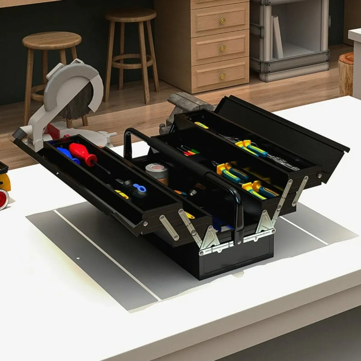 3 Tier Metal Toolbox, 5 Tray Professional Portabl - Image 2