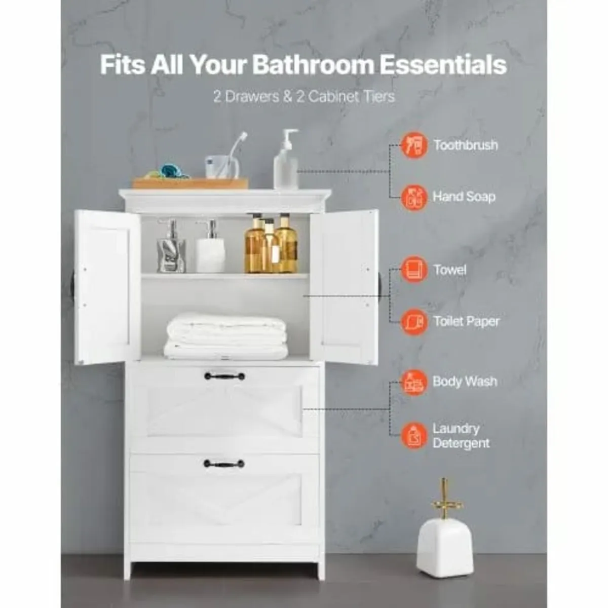 Bathroom Floor Cabinet, 4-Tier, Wooden Storage Org - Image 2